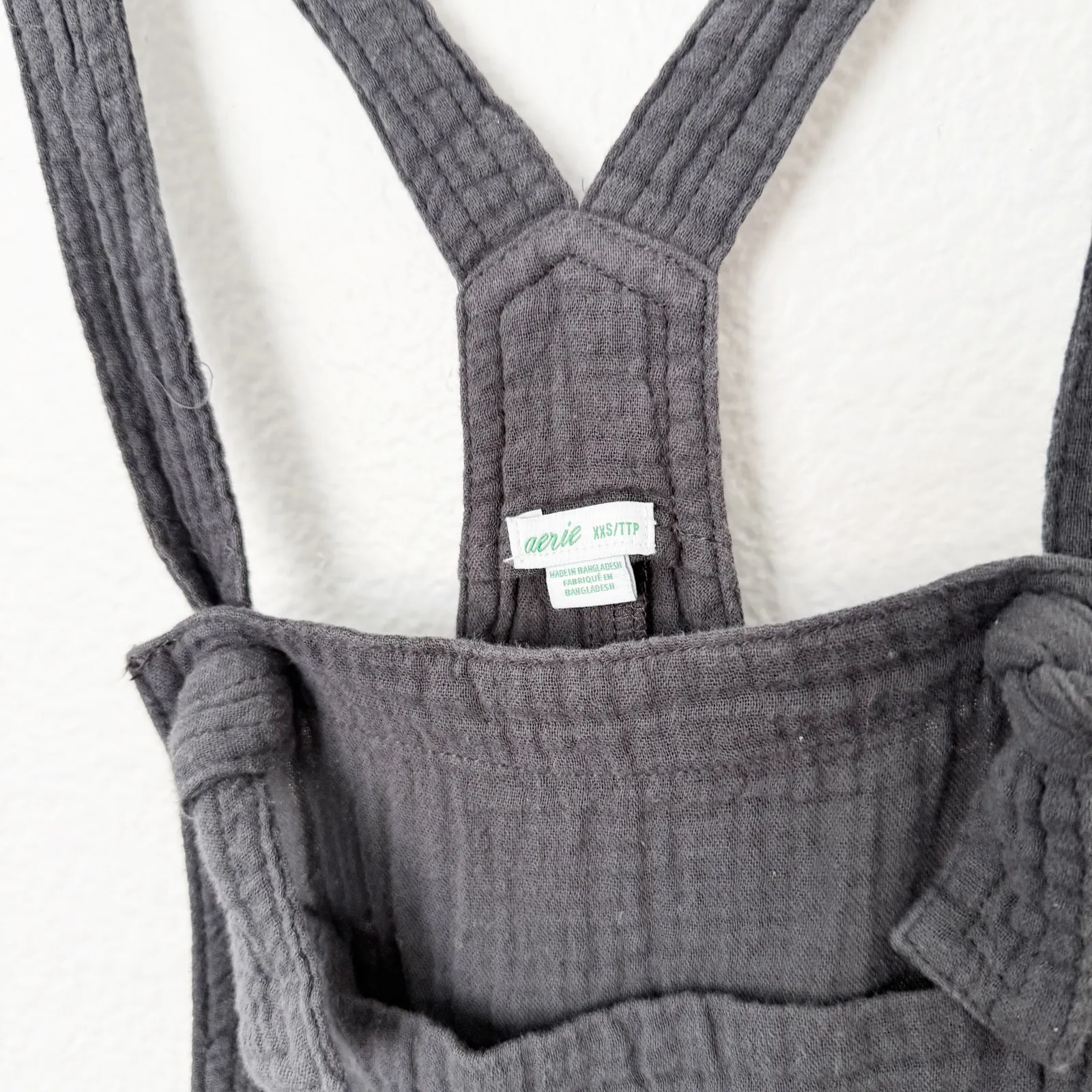 [Aerie] Smoked Gray Gauzy Cotton Werk & Play Lightweight Relaxed Overalls Sz XXS - Image 10