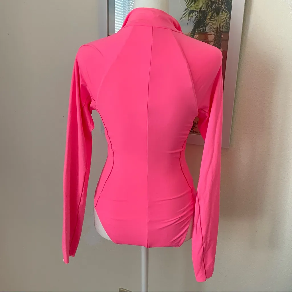 Left On Friday Rays Suit One Piece Zip Up Swimsuit in Zinc Neon Pink Small - Image 7