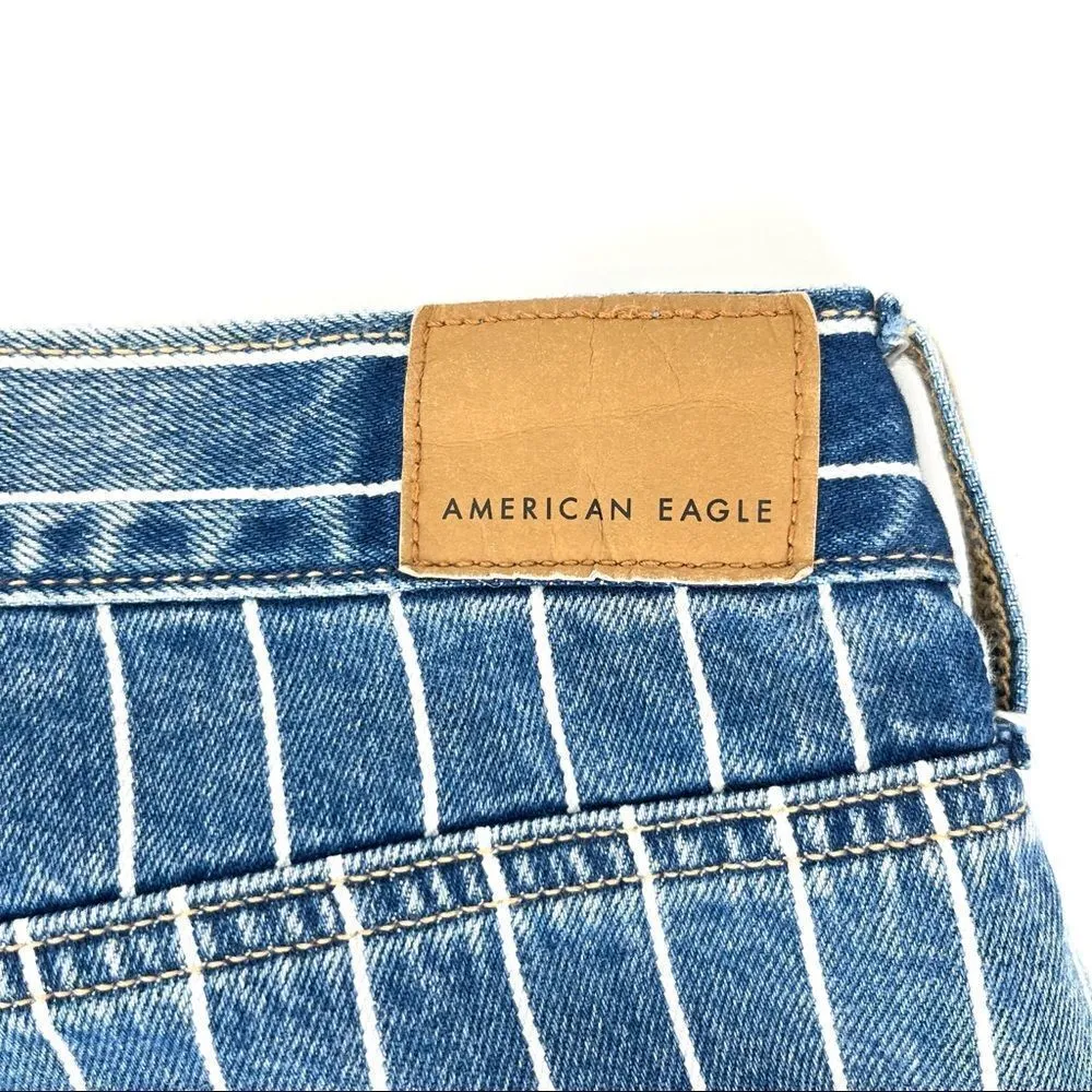 American Eagle Indigo Striped Hi Rise Mom Jean‎ Size 8 Blue NWT - Image 7
