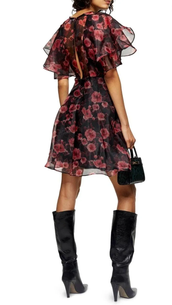 floral organza Homecoming dress with flowy bell sleeves - Image 2