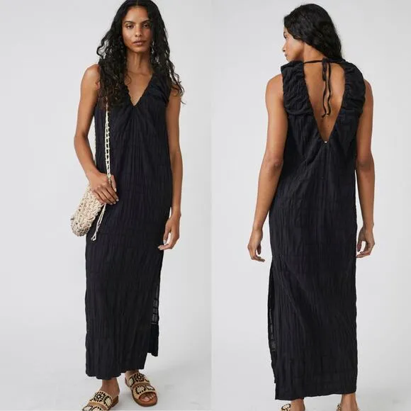 NEW Free People free-est Agatha Ruched Stretch Cotton Dress Black Size XS / SM - Image 2
