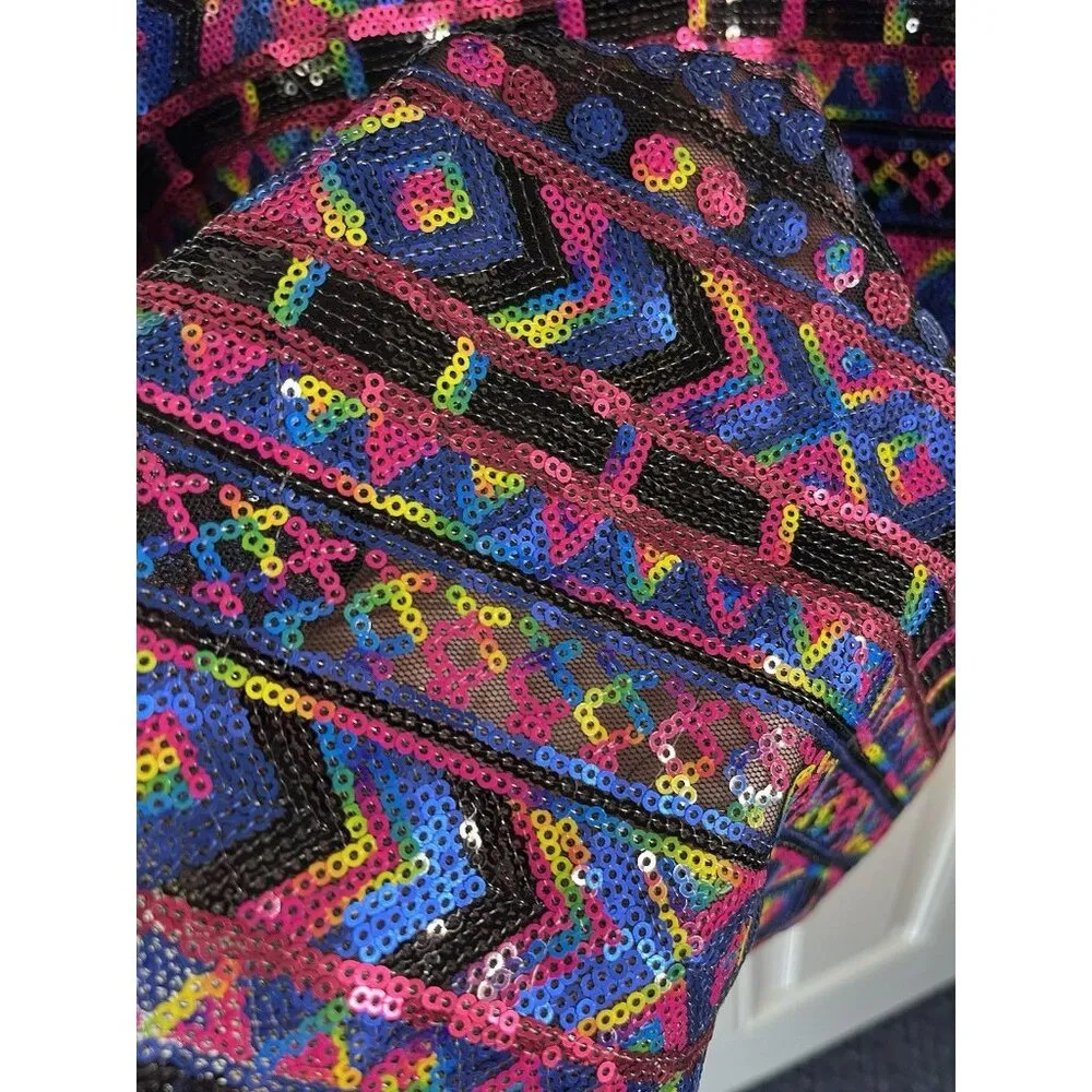 AMANDA UPRICHARD Multicolor Geometric Striped Sequin Satin Tank Top Women's sz S - Image 7