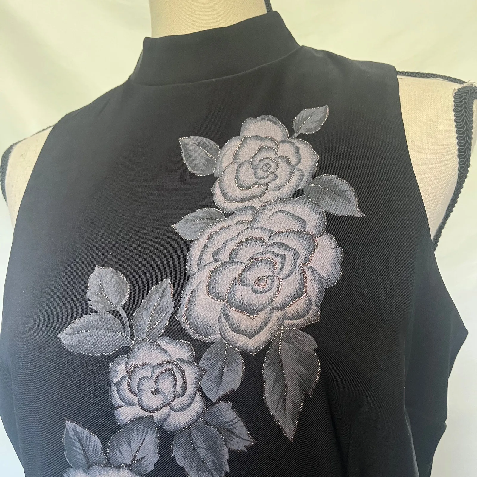 Vintage Dawn Joy 90s Sheath Dress 9/10 Goth Floral Glitter Midi Y2K Whimsigoth Black Size undefined - Image 2