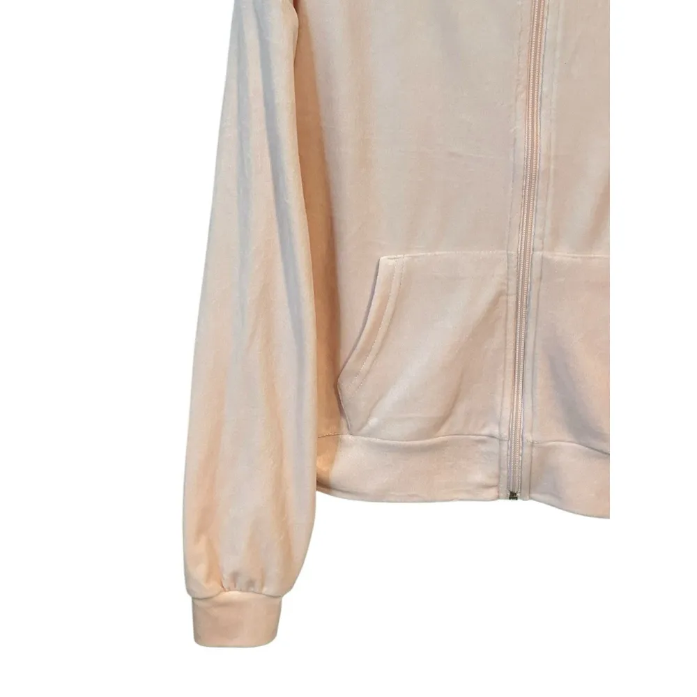 Refuge Hoodie Jacket Womens M Pink Velour Velvet Full Zip Rinestone LOVE New NWT - Image 4