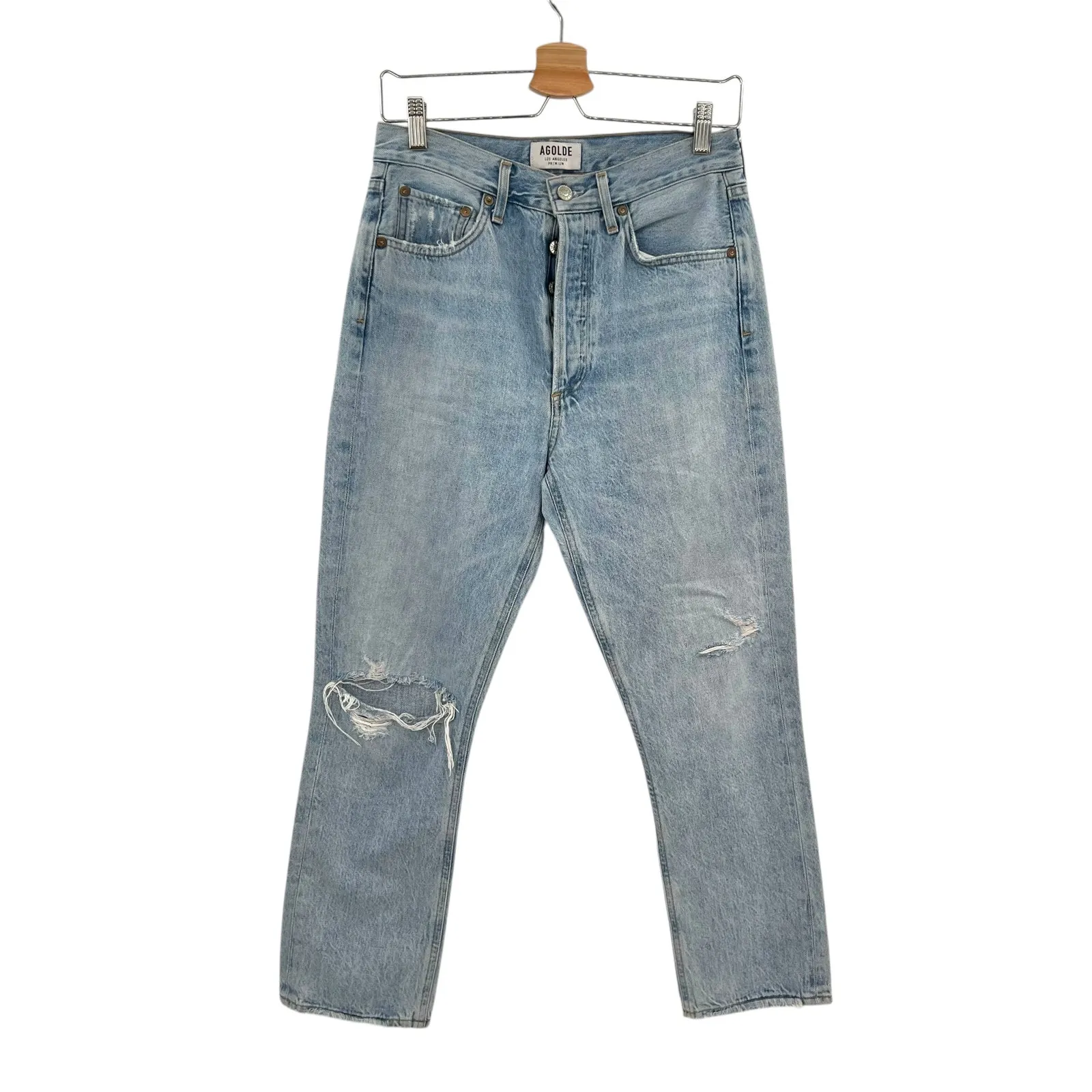 Agolde Riley High Rise Straight Crop Jeans Denim Shatter Wash Blue Size 27‎ - Image 3