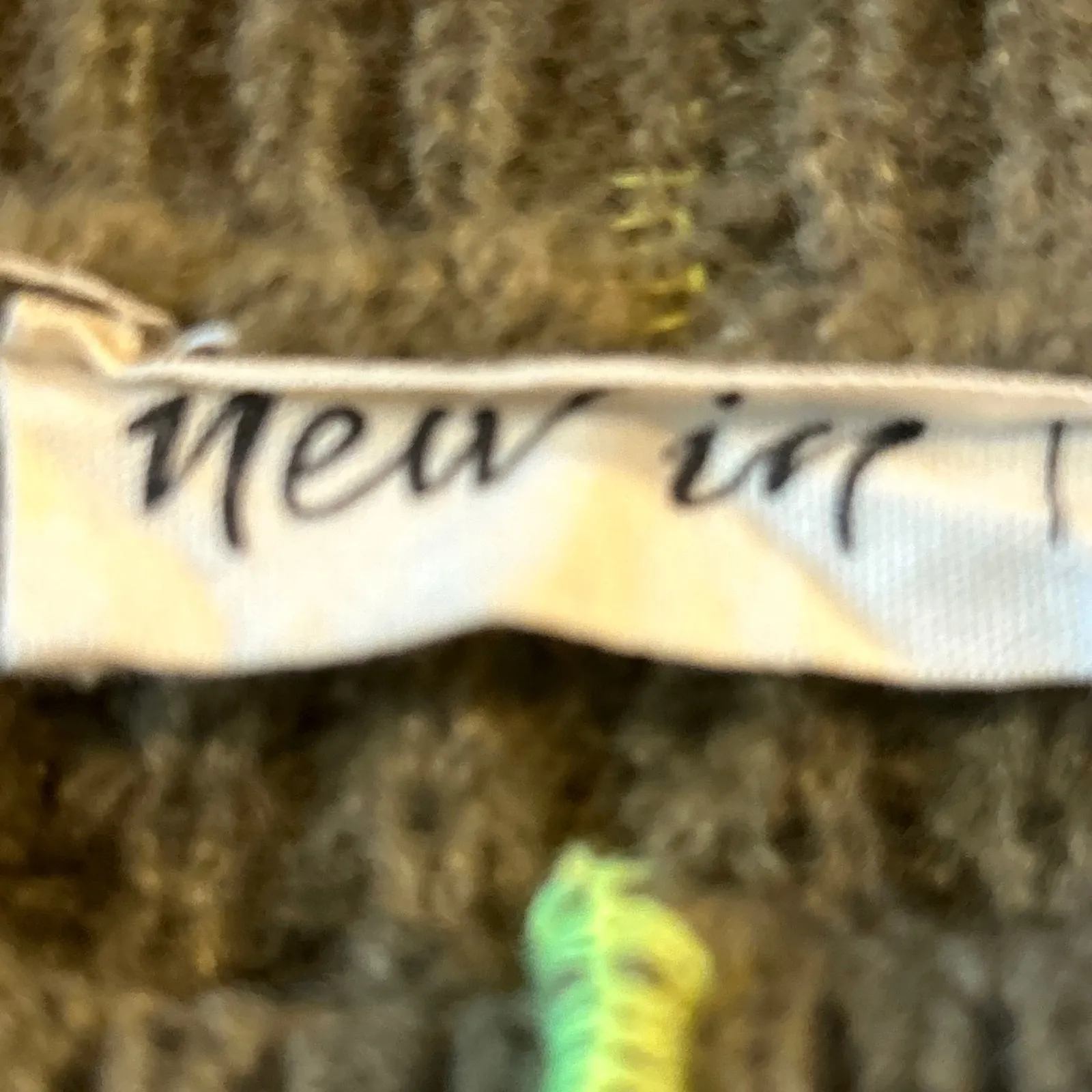 New In Waffle Knit Sweater Olive Green Neon Contrast Stitch Cropped Size Large Brown - Image 3