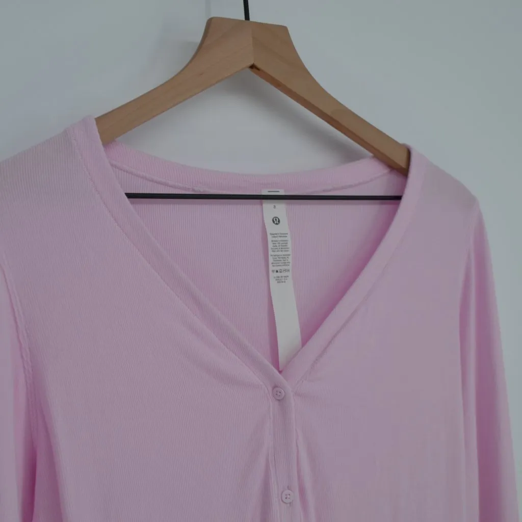 Lululemon Side-Cinch Ribbed Cardigan in Meadowsweet Pink Modal Button Front 8 - Image 5