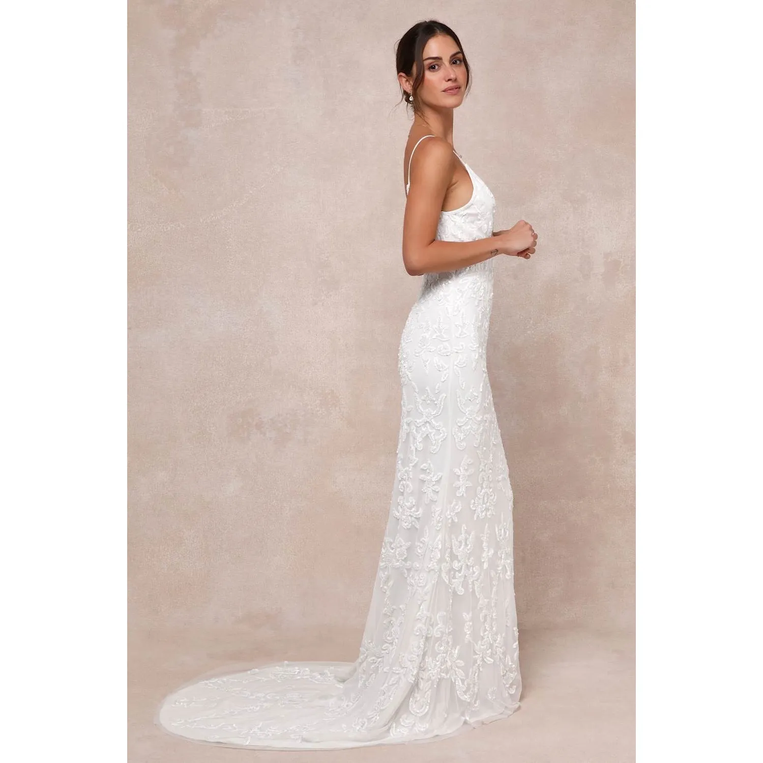 NWT Lulus Everlasting Passion White Sequin Beaded Backless Maxi Dress Bride Sz L - Image 10