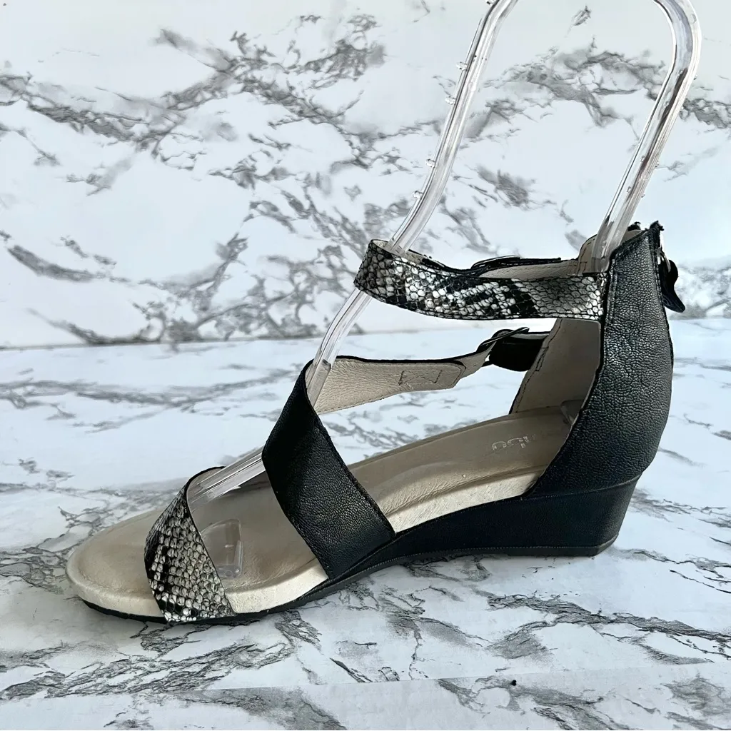Jambu Capri Sandals Wedge Strappy Snakeskin Ankle Black Leather 8 Comfort Dressy - Image 10