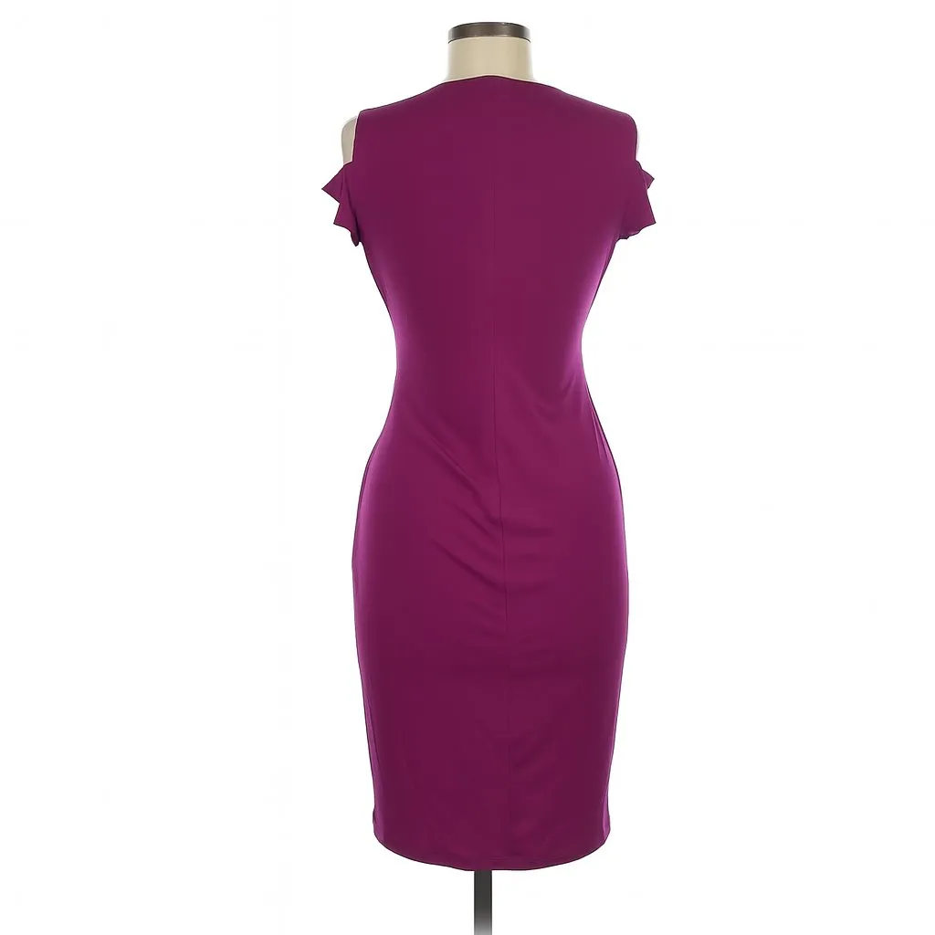 Cache Cold Shoulder Draped Dress XS Petite Form Fitting Stretch Cocktail Gold - Image 6