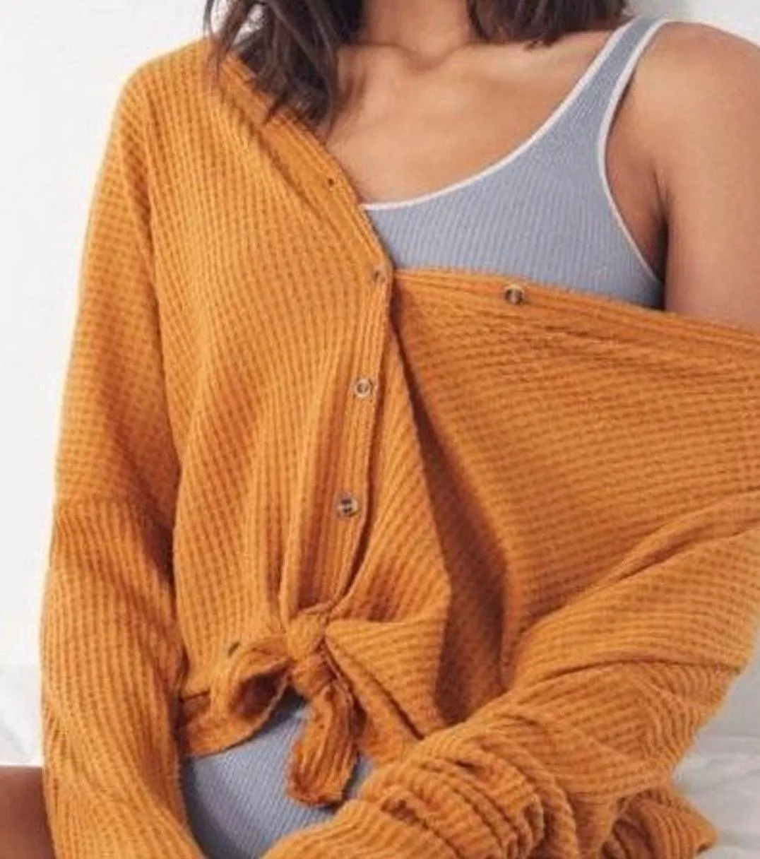 Forever 21 Orange Waffle Knit Long Sleeve Top - Image 4