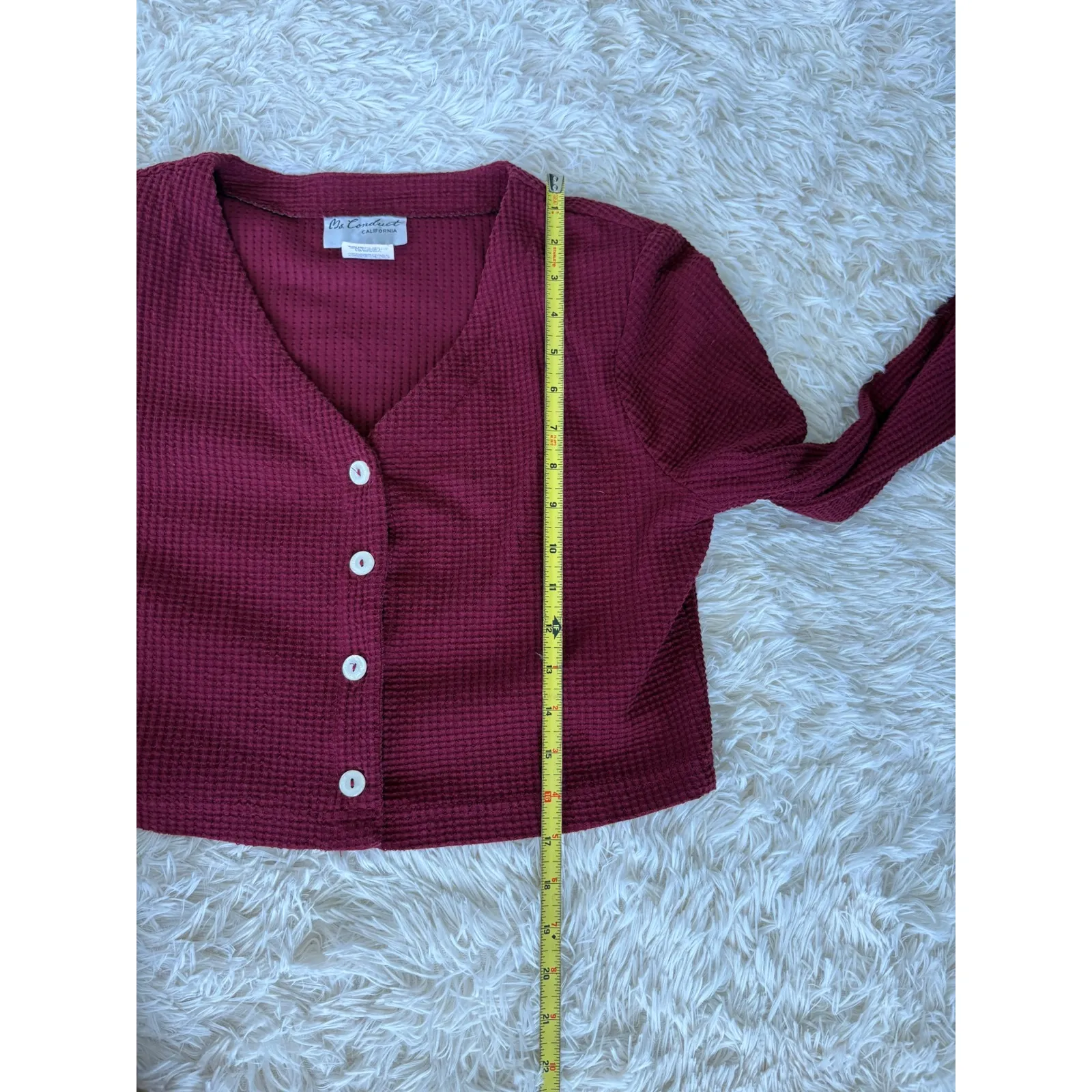 Waffle Knit Cropped Cardigan Burgundy 90s Vintage Style Top‎ - Image 6