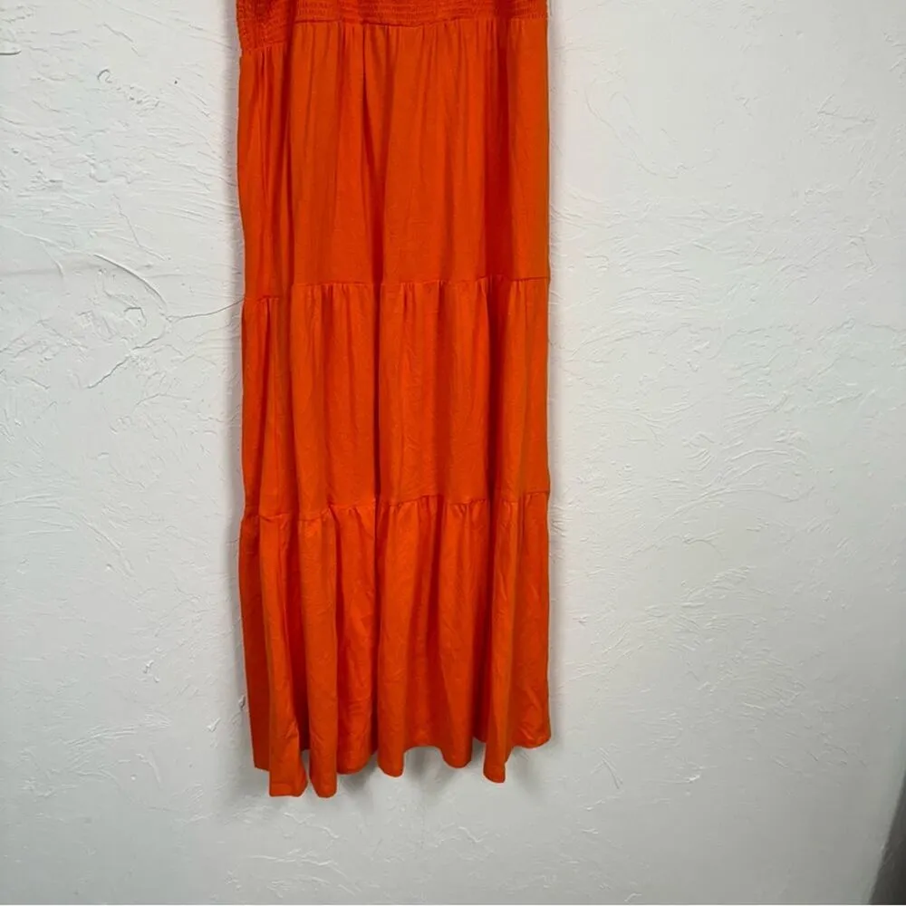 Daily Practice Orange Tiered Summer Dress Womens M Smocked Puff Shoulder Cottage Size M - Image 7