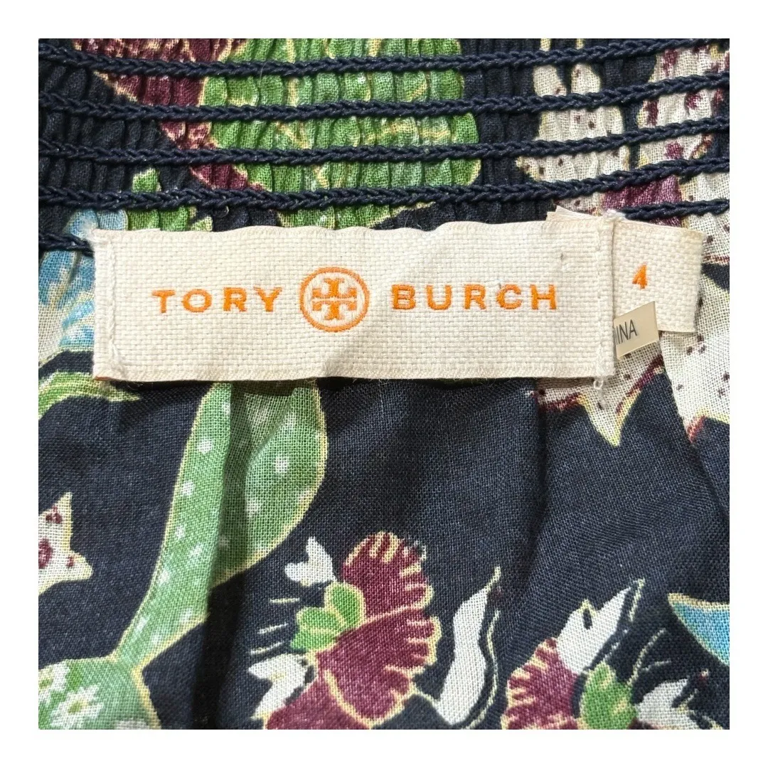 Tory Burch Fantasia Floral Print Off‎ Shoulder Smocked Top Boho Women Size 4 - Image 10