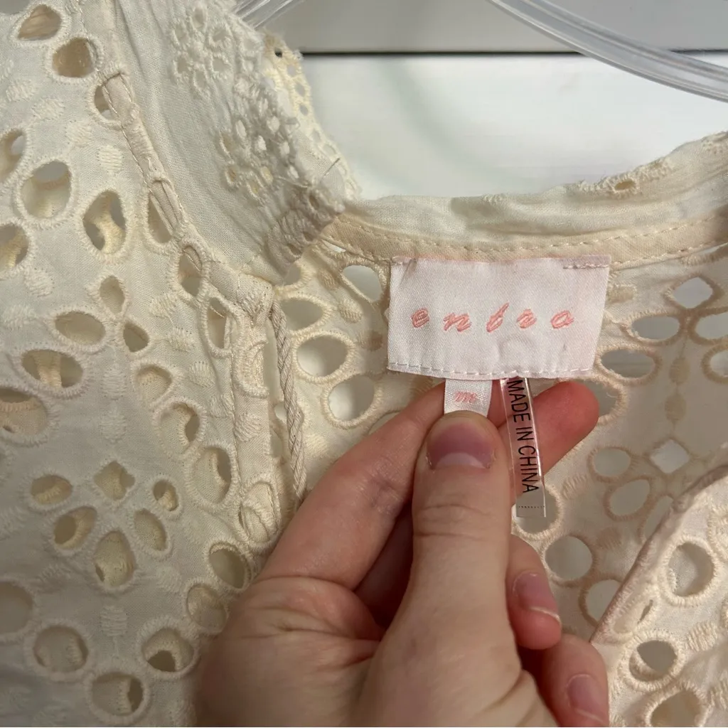 Entro Floral Eyelet Tie Neck Just For You Pink Floral Blouse - Image 4