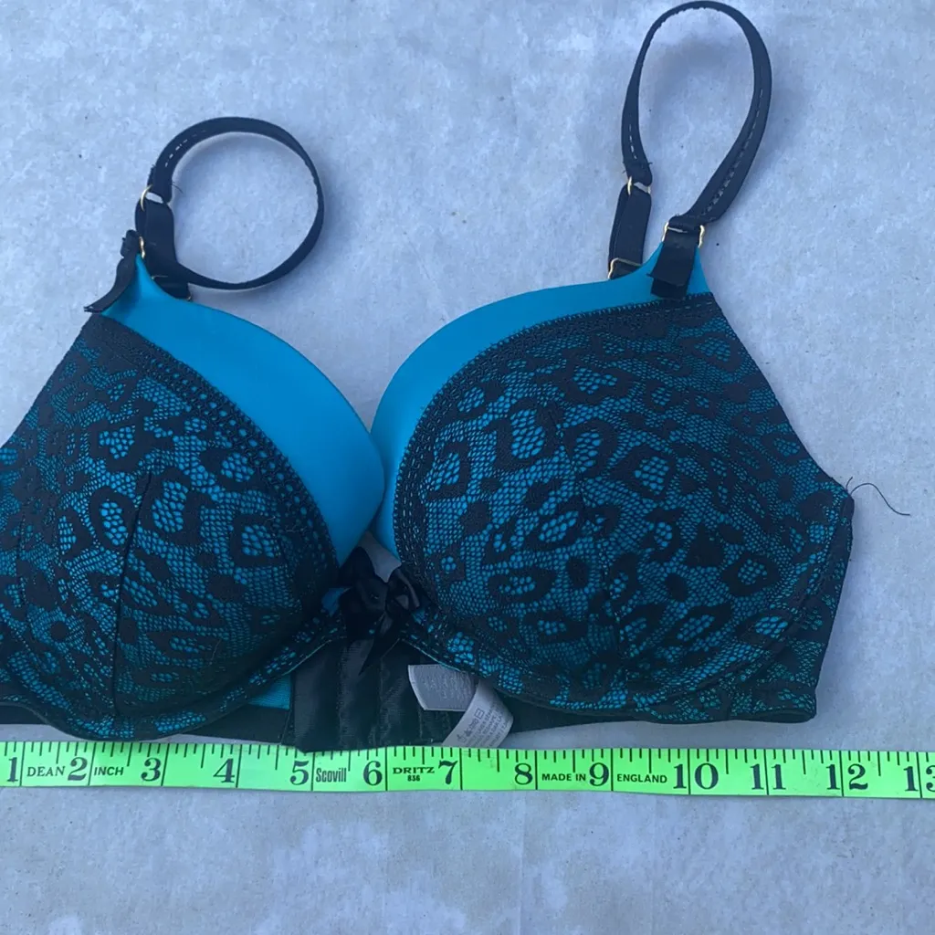 Victoria's Secret Very Sexy Plunge Bra Turquoise Black Animal Print Lace 34D - Image 6