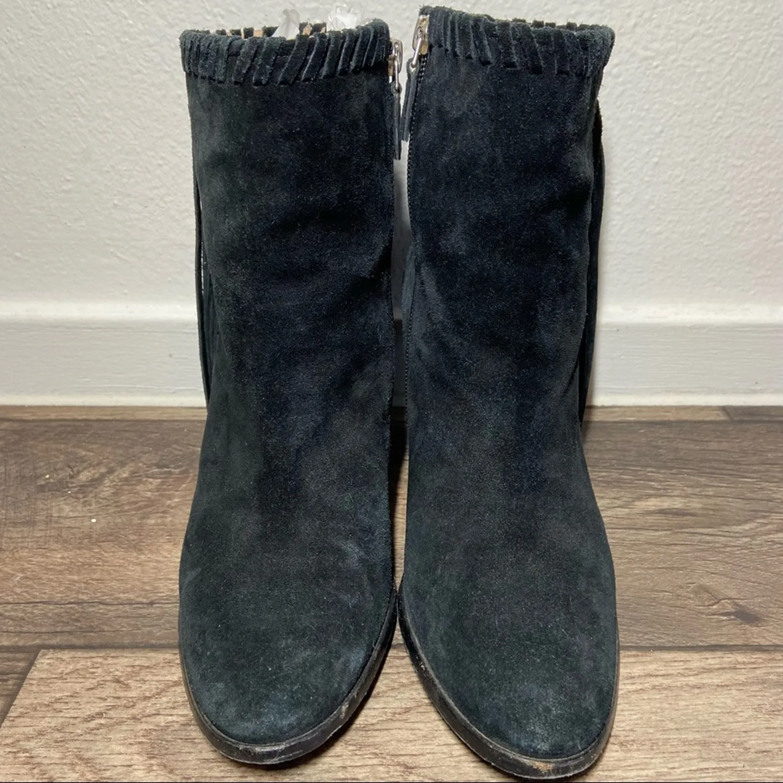 Polo Ralph Lauren Ankle Booties Suede Boots Fringe Leather Black Western 9 - Image 3