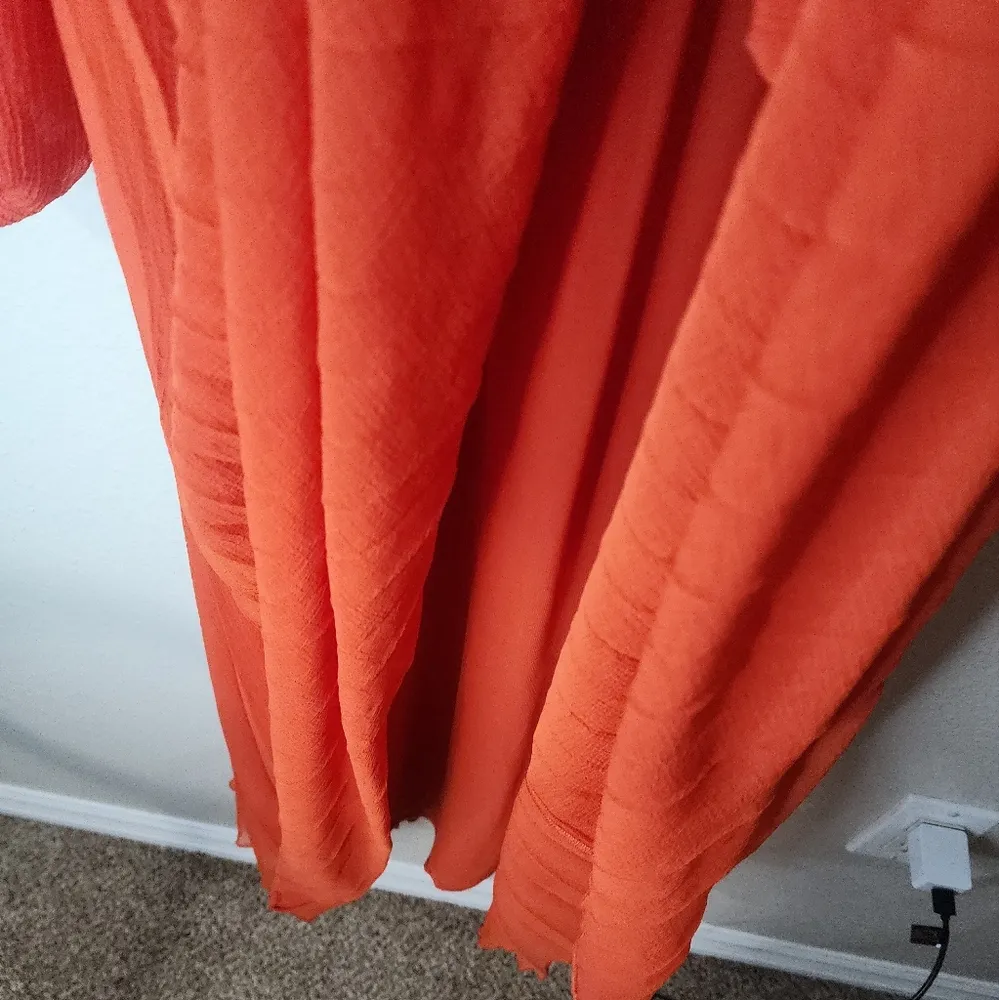 ZARA Coral PLEATED DRESS WITH BELT NO BELT Size M - Image 3