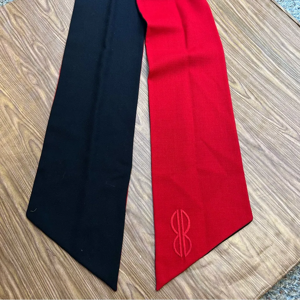 Vintage 1990s Bill Blass Skirt Suit 100% Wool Black Red Waist Sash Lined Size 10 - Image 8