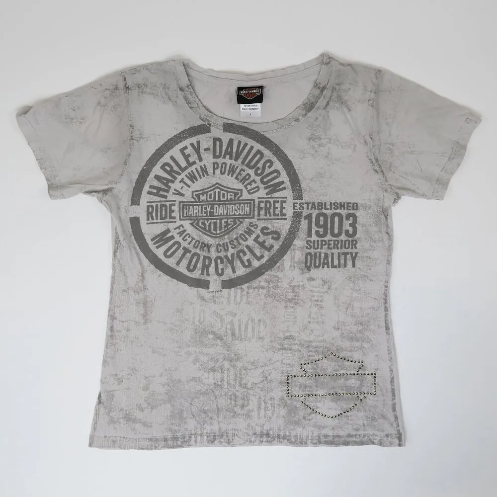 Y2K 2016 Harley Davidson Gold Stud Logo Shirt - Image 3