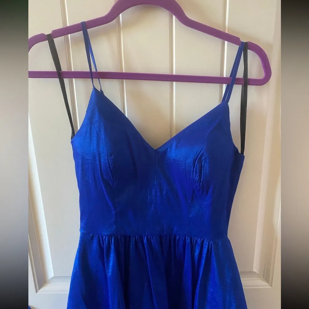 Taffeta Stretch Shimmer Gown Royal Blue High Low Maxi Prom Party Dress - Image 7