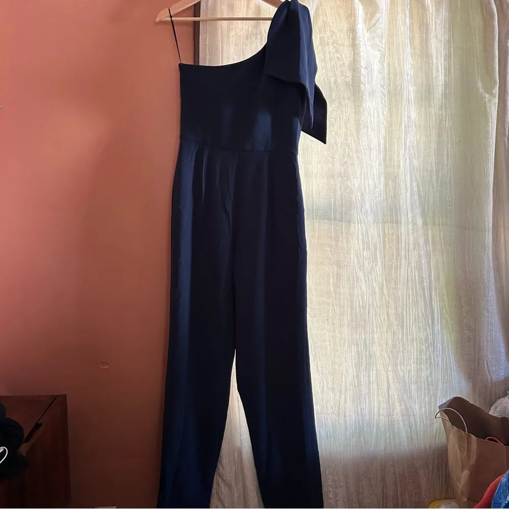 Dress The Population Tiffany Jumpsuit One Shoulder Midnight Blue Navy NWT Size L - Image 5