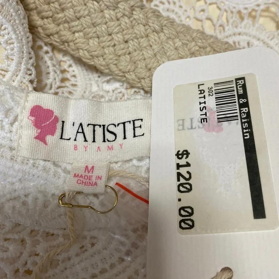 NEW L'atiste White Paisley Lace Long Sleeve Belted Midi A - Image 6