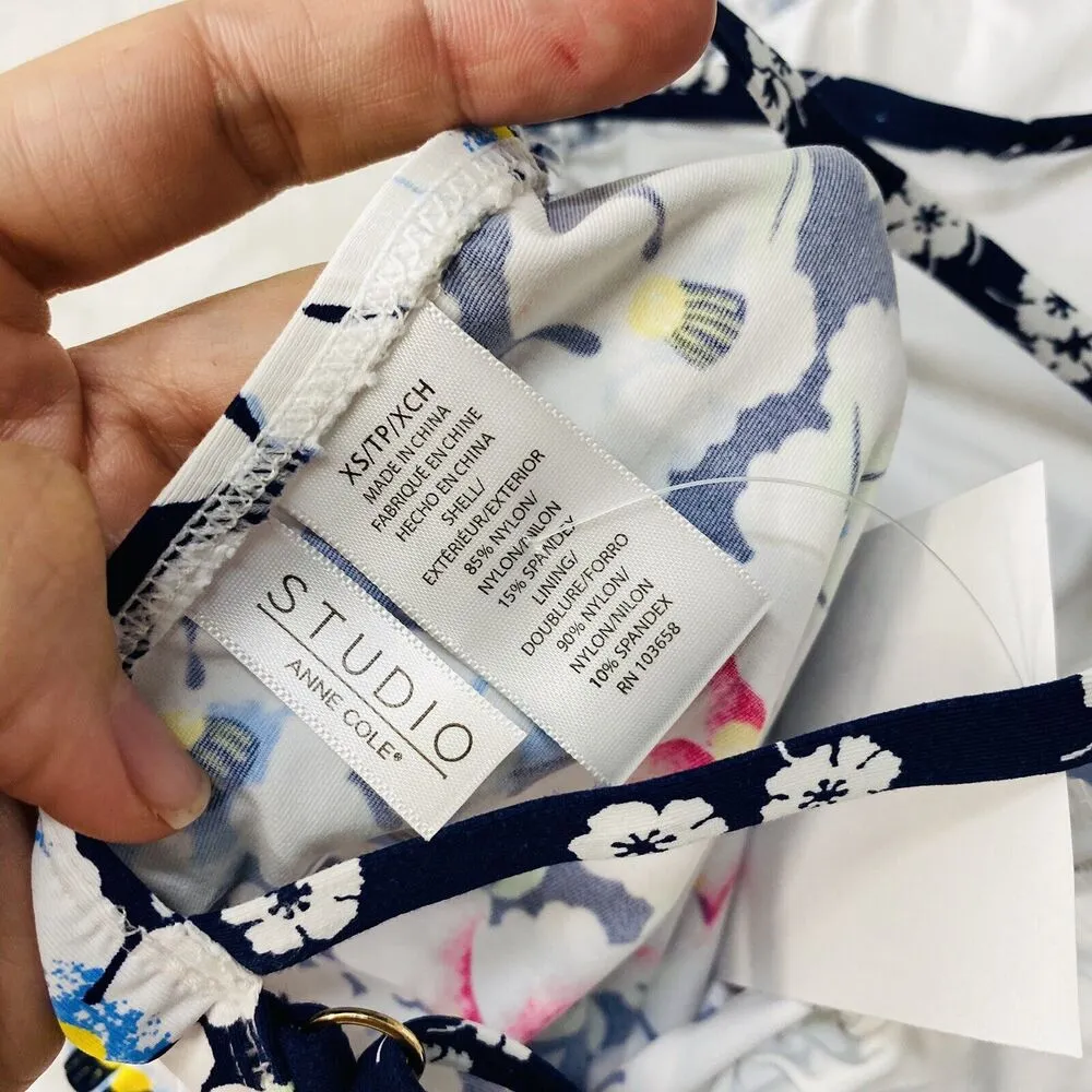 Anne Cole Studio Womens Navy Blue Floral Top Ruffle Strappy Back New XS - Image 5