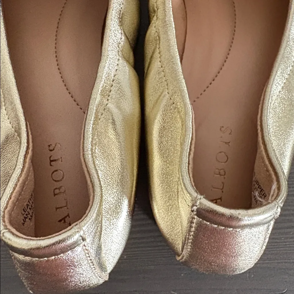 Talbots Katrina Leather Soft Sole Metallic Nappa Loafers Gold Slip On Size 8 - Image 8