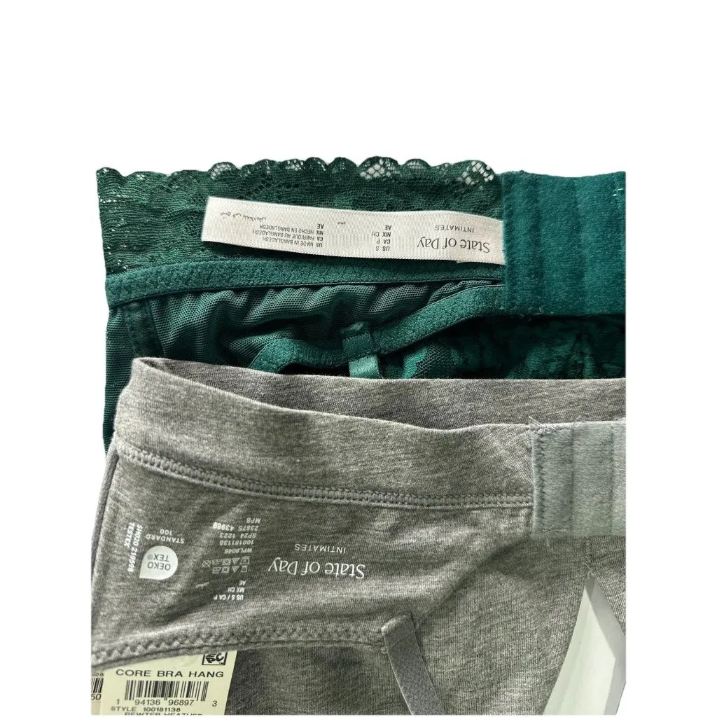 State of Day Bralettes Bundle Small – Gray Cotton Modal & Green Lace Wireless - Image 5