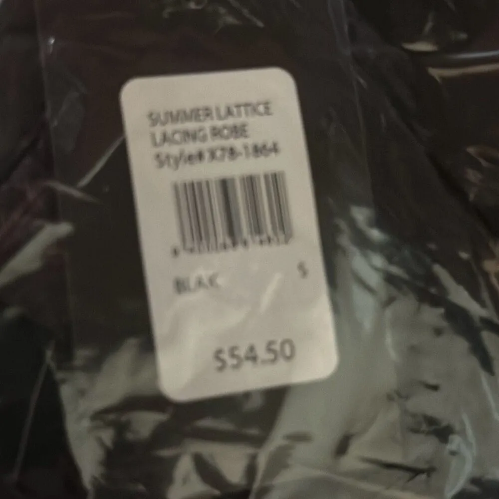 Frederick's of Hollywood Black Satin Sexy Summer Lattice Lacing Robe Small NWT $ - Image 5