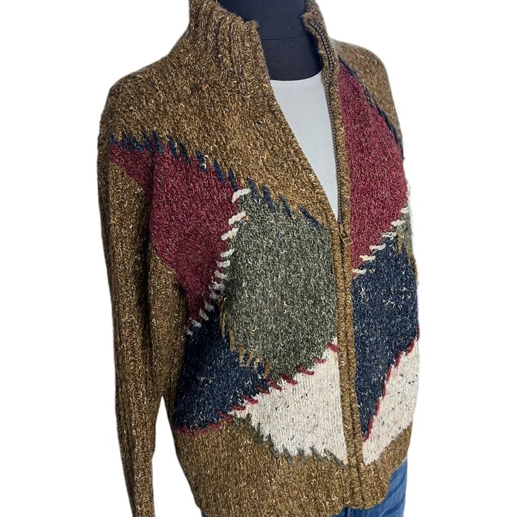 Vintage 90s Chunky Cardigan Grandma Sweater DRESSBARN Patchwork Women’s Sz L - Image 2