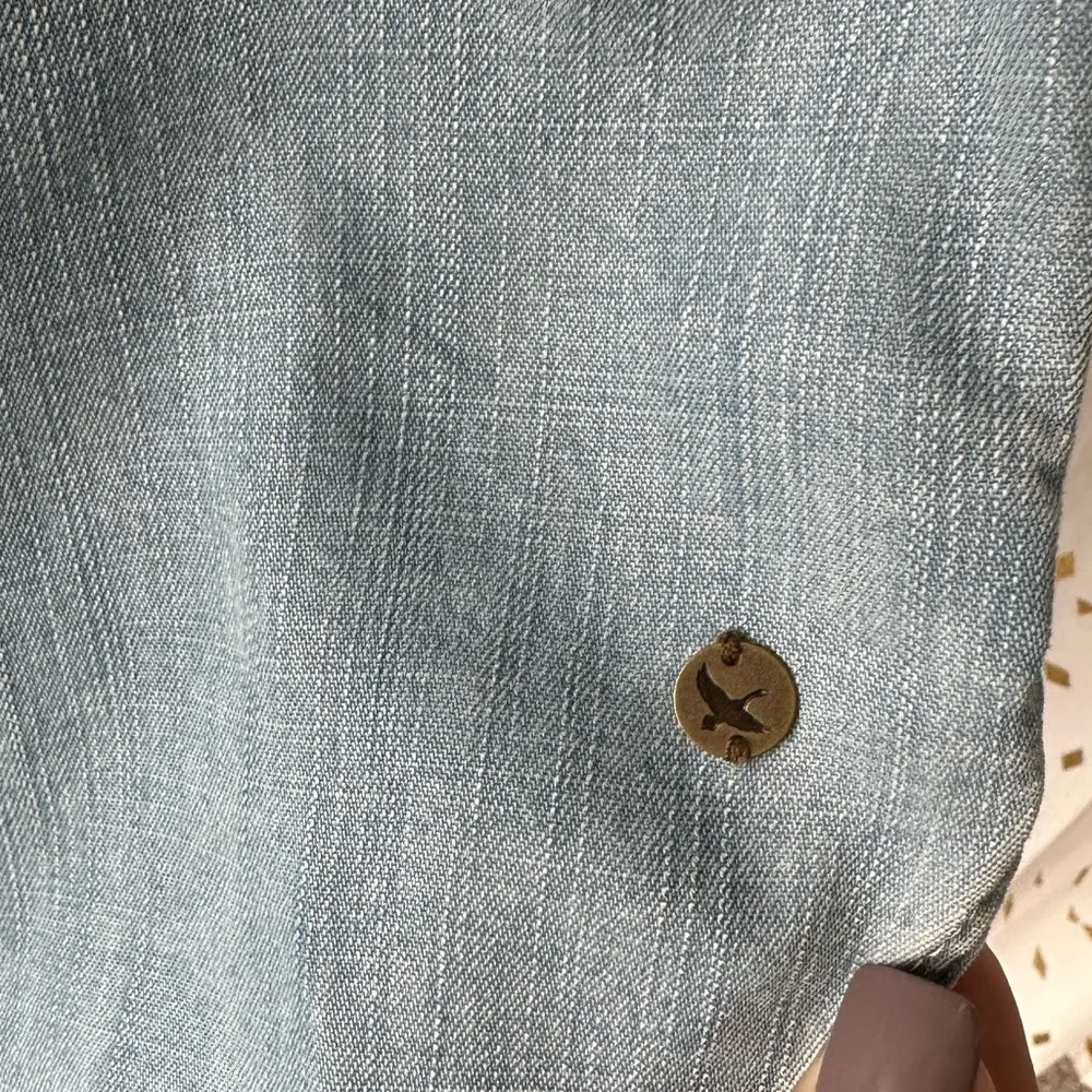 Eddie Bauer Chambray Button Front V-neck Waist Cinched Tie Shirt Dress Petite 2 - Image 5