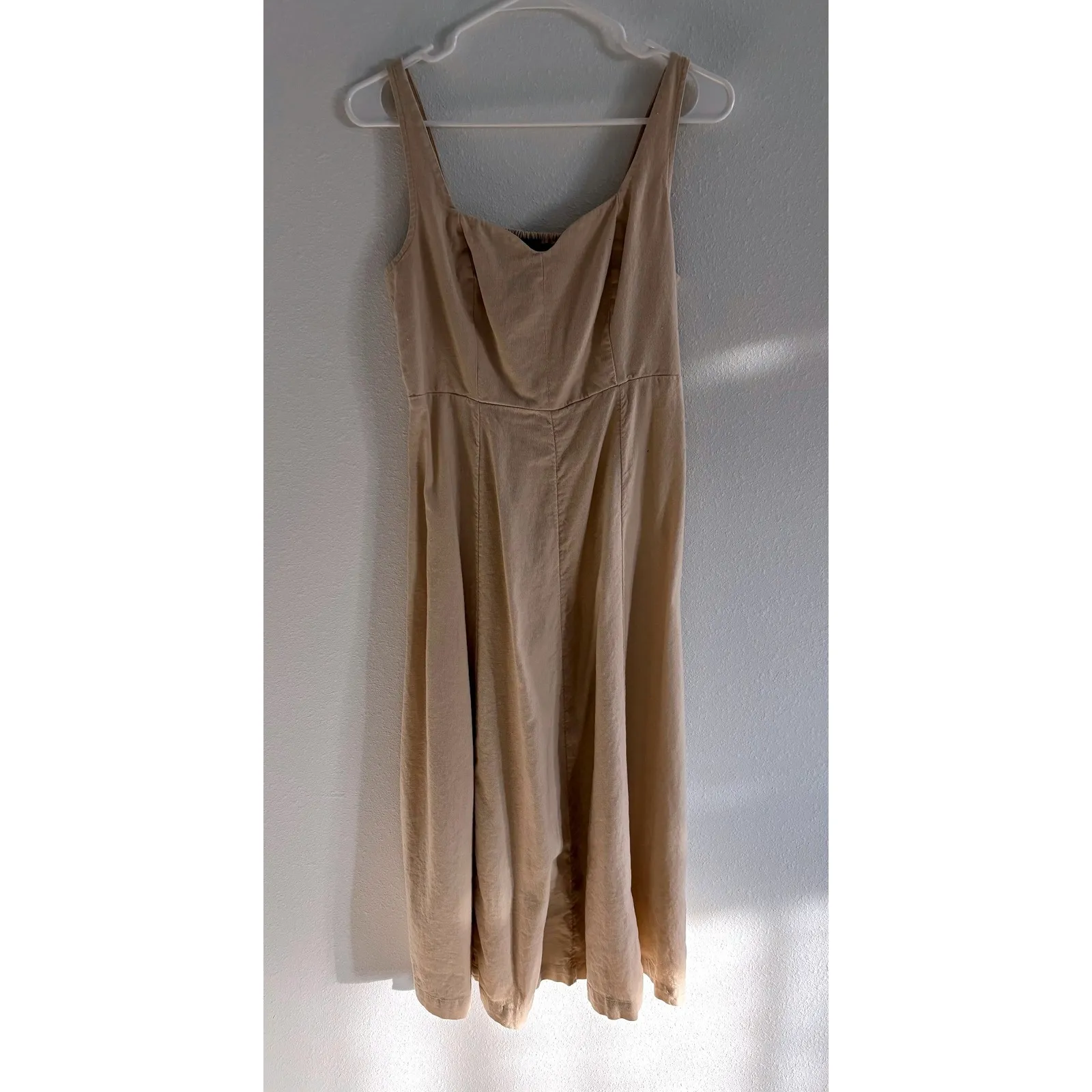 Old Navy Midi Dress Womens Medium Tan Linen Blend Fit & Flare Sweetheart Neutral - Image 3