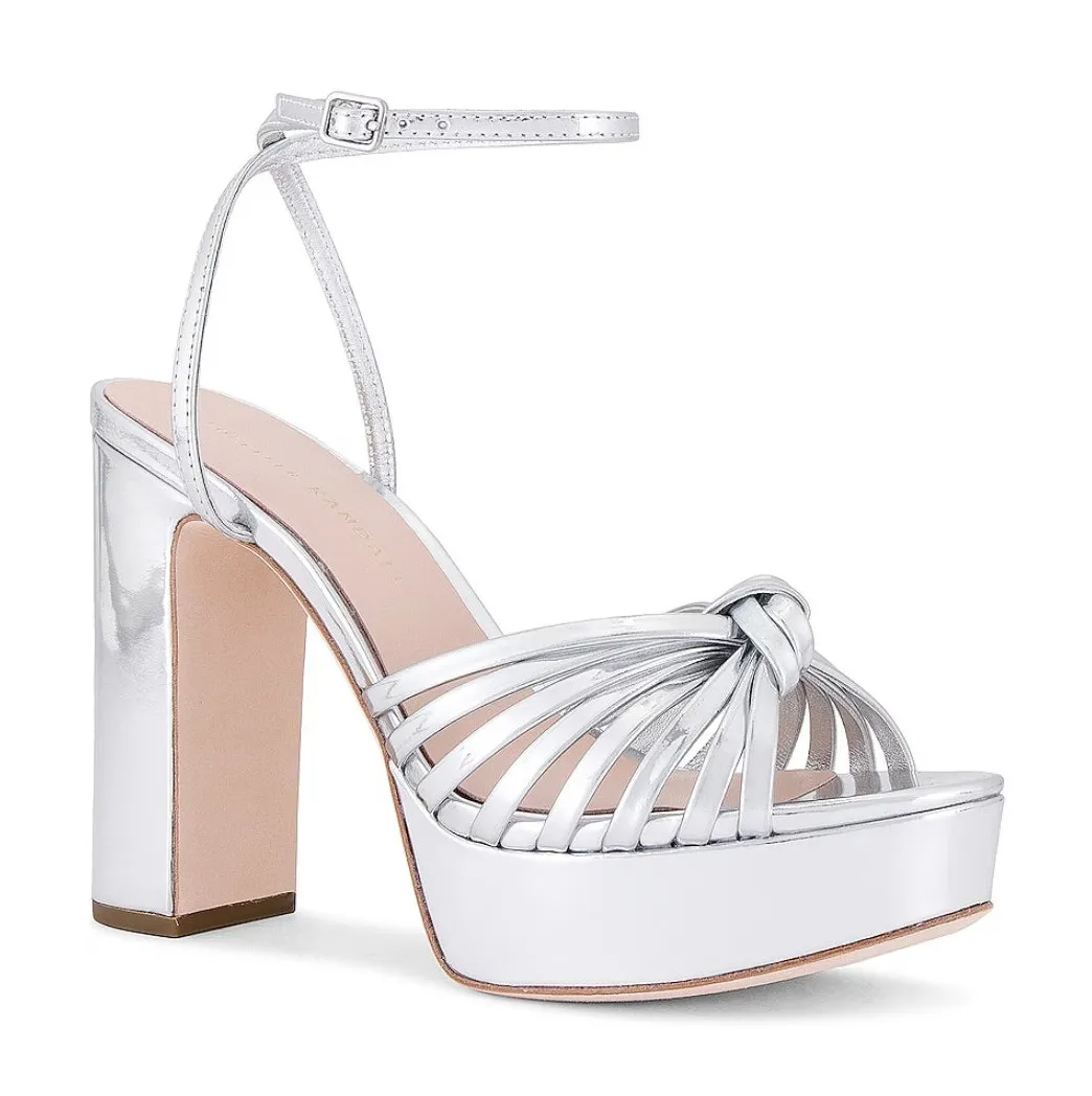 Loeffler Randall Rivka Leather Knot Platform Sandal Silver Mirror Size 9.5 NIB - Image 1