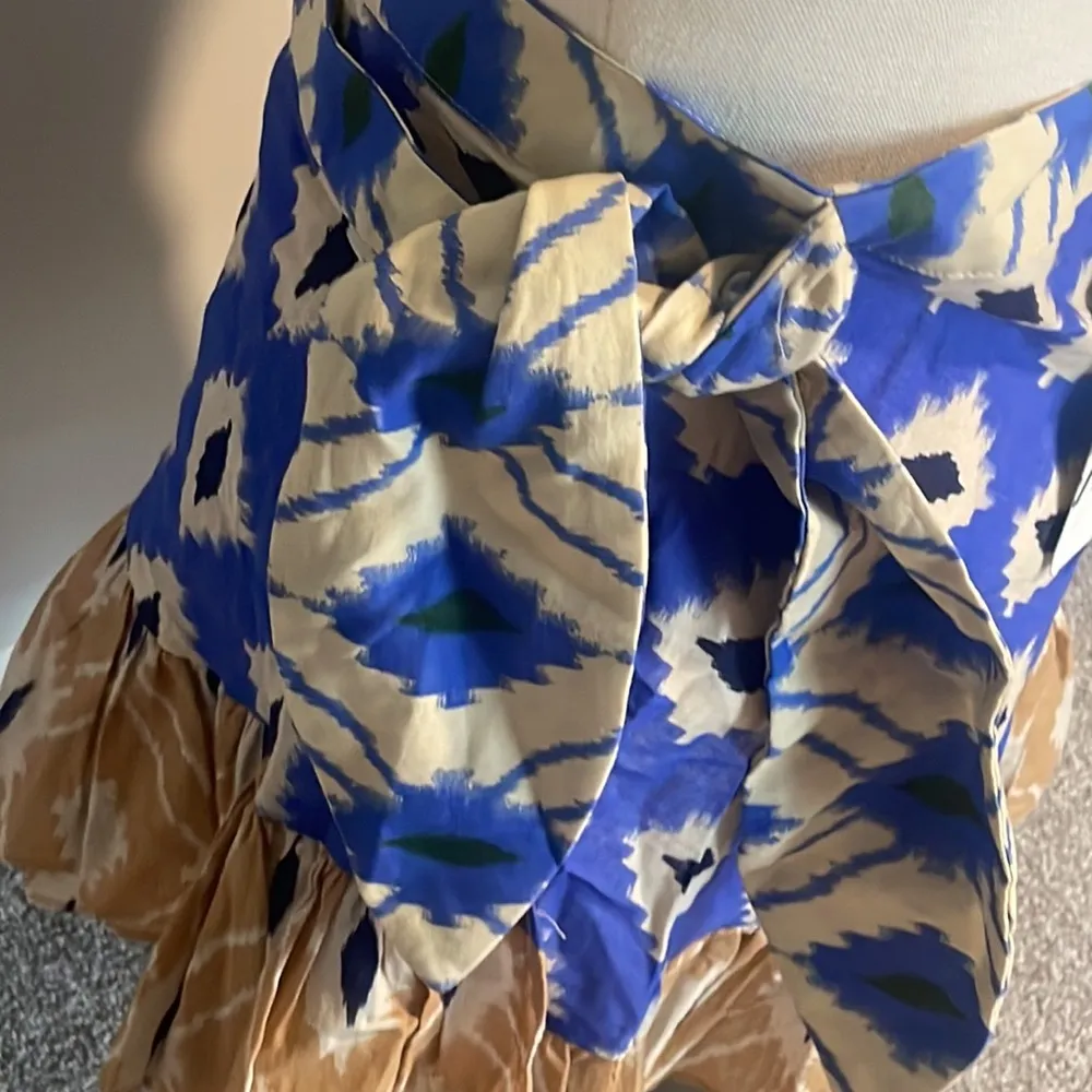 Zara skirt printed Pareo wrap flounce hem abstract blue brown skirt New size S - Image 5