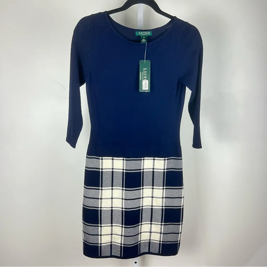 NWT Lauren Ralph Lauren Plaid XS Knit Dress Preppy Librarian Chic Academia - Image 8