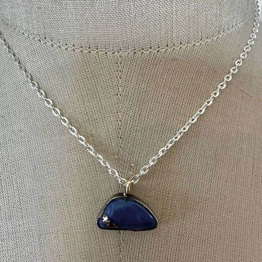 Sterling Silver & Lapis Lazuli Pendant Necklace with Gold Bail Blue - Image 2
