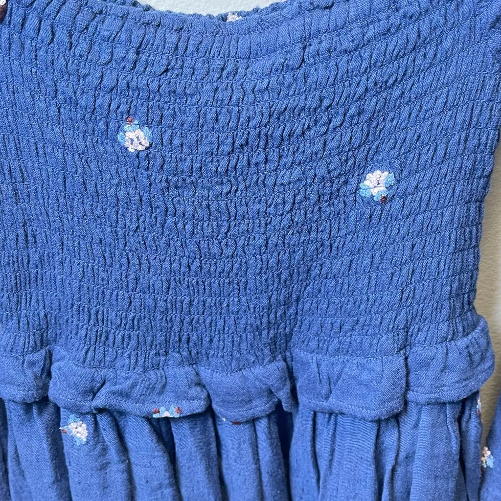 Free People Counting Daisies Navy Floral Embroidered‎ Off Shoulder Dress Size S - Image 3