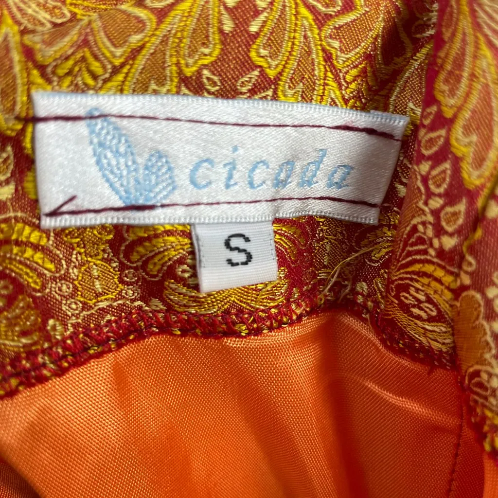 Vintage Y2K Strapless Dress Iridescent Red Gold Ribbon Bow Tie Belt Small A - Image 7