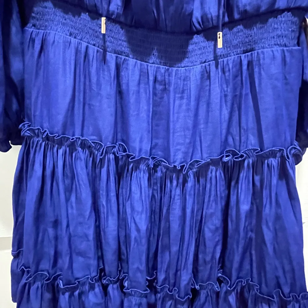 NWT Royal blue long sleeve silky mini dress with ruffle hem - Image 5