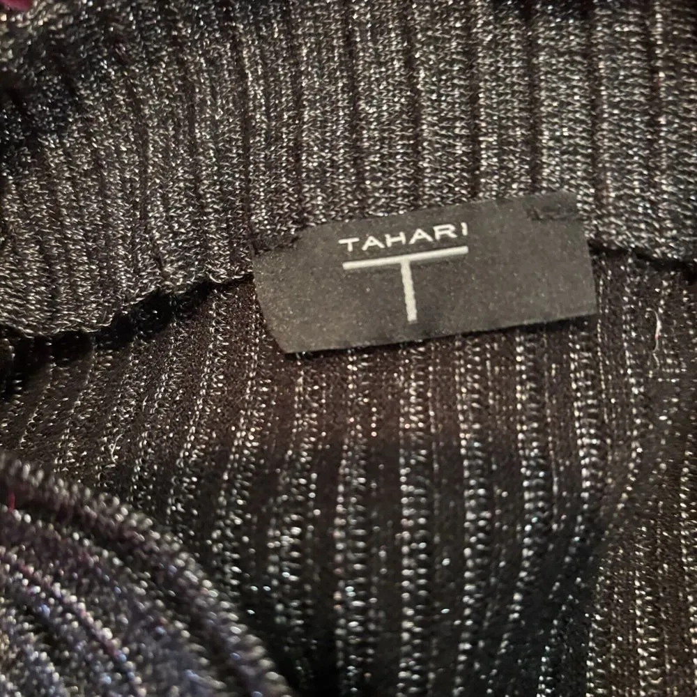 Tahari‎ Sweater Women's Small  Black Lurex Gray Metallic Pullover Mock Neck - Image 4