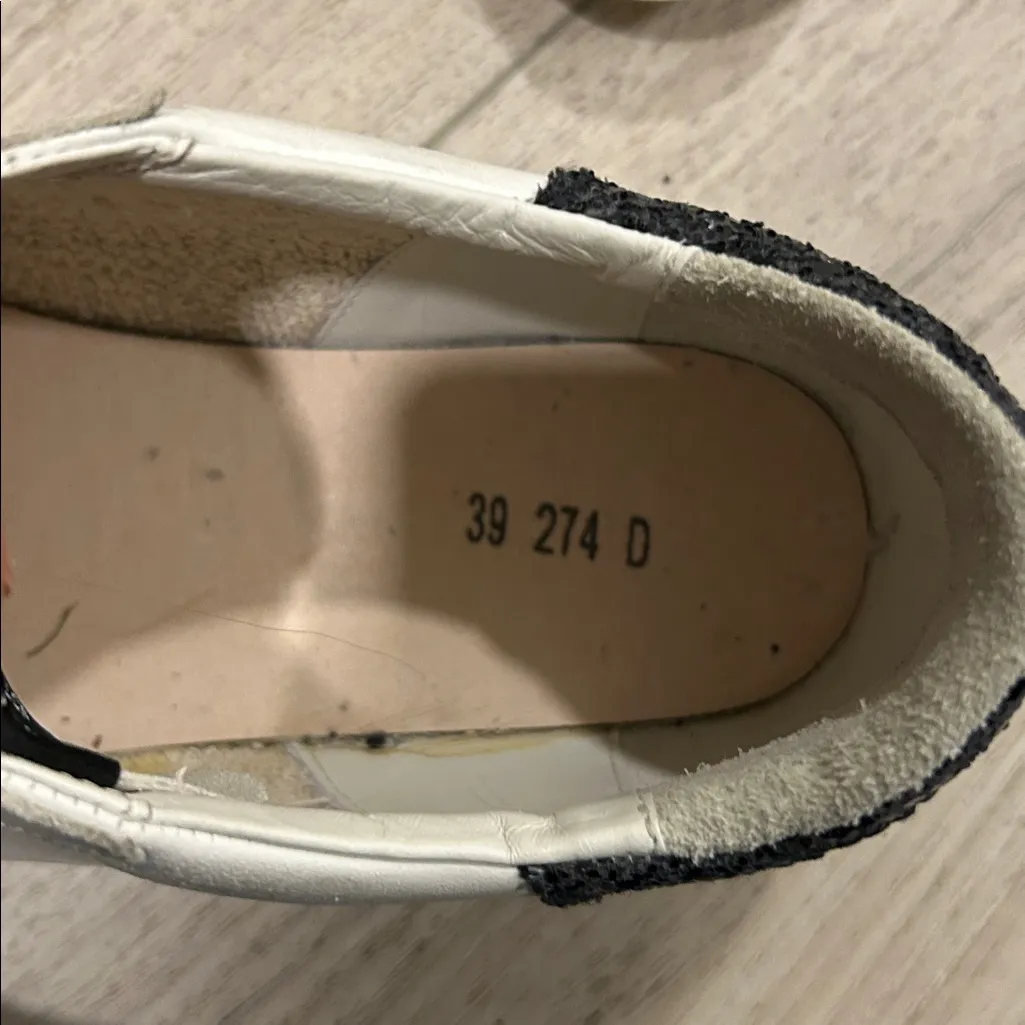 Golden Goose White Sneakers with Gold Star and Black Glitter Heel Tab Size 39 - Image 14