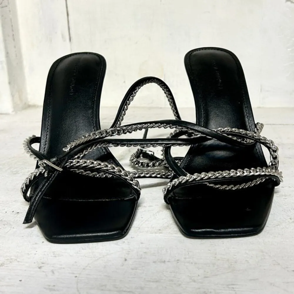 Rebecca Minkoff Edie Leather Chain Strappy Sandals Black/Silver Womens Size 7.5' - Image 5