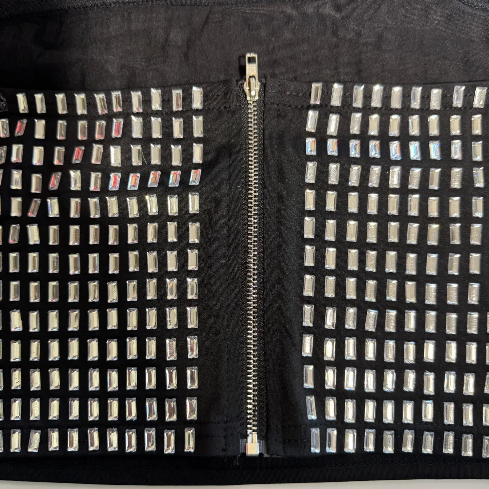 NWOT Sequin Rhinestone Tube Top and Mini Skirt Two Piece Set Black Silver Med - Image 12