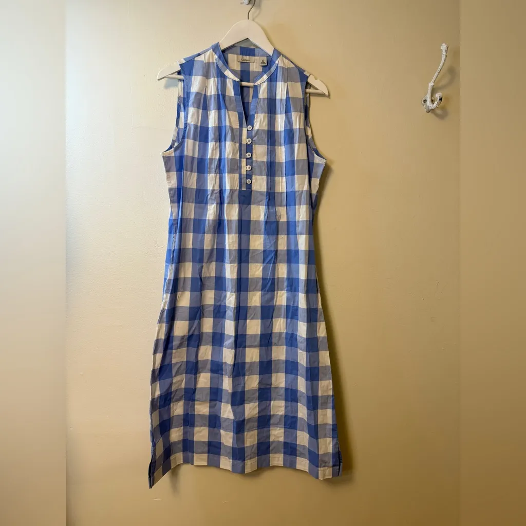 LL Bean Women's Daybreak Nightgown XS Blue White Plaid Pockets Cotton Spandex  - Image 3