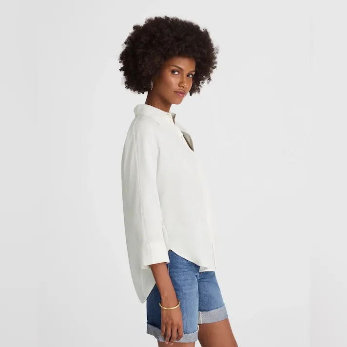 Madewell women’s Cotton Double-Gauze Oversized Shirt 3/4 sleeves white Sz L NWT - Image 2