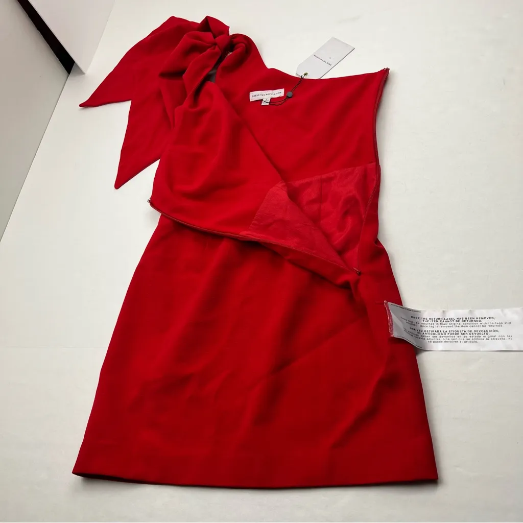 Dress the‎ Population Tiff One Shoulder Mini Dress Womens SZ Small Rouge Red NEW - Image 14
