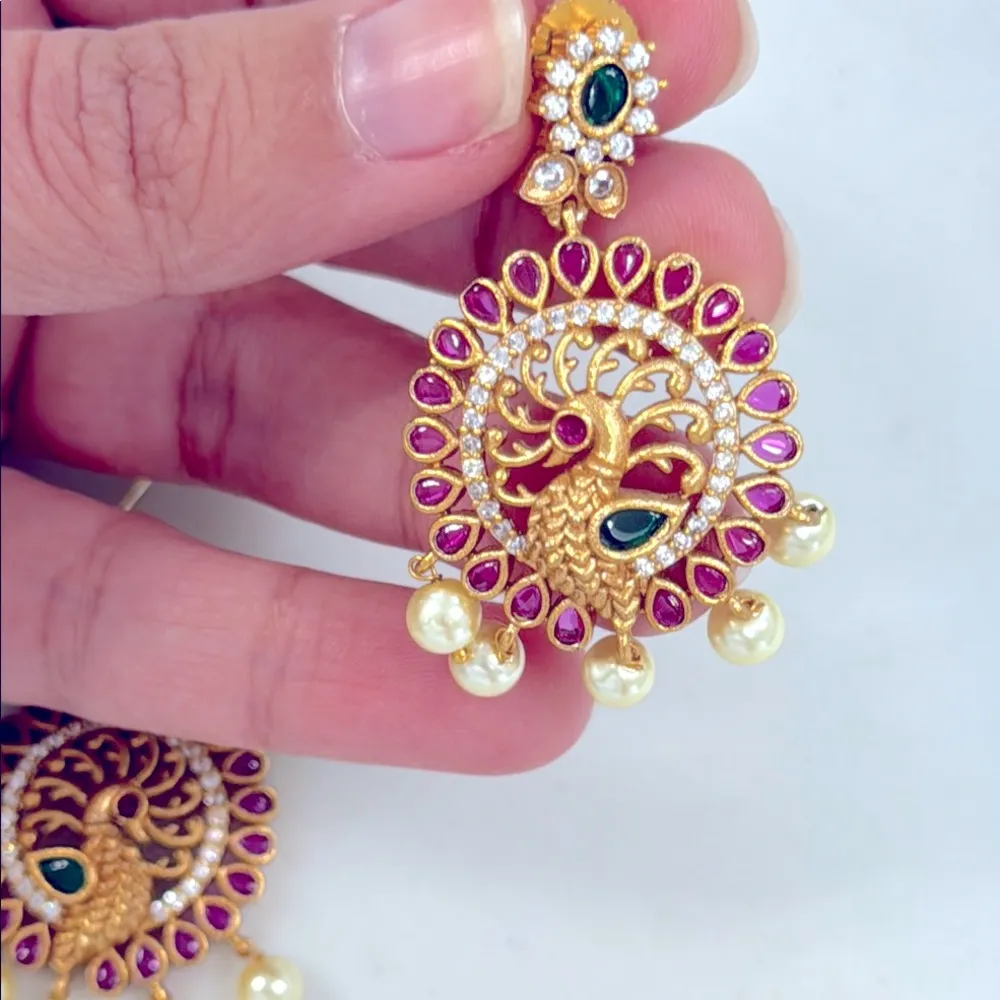 Elegant Peacock Earrings gold finish - Image 5