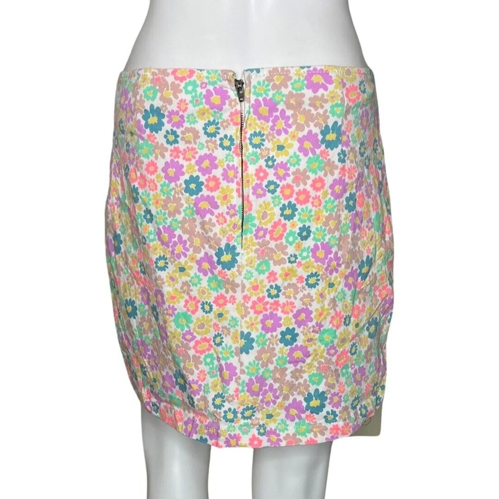 Wild Fable Skirt‎ Womens 8 Pastel Floral Print Flowers Straight Mod Retro Mini - Image 4